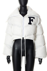 Feminism Cropped Puffer Jacket - White